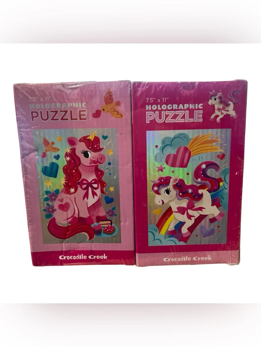 2 pack- Pink & White Unicorn Holographic Puzzle Set